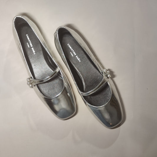 [023] MM  Sparkling Flower Crystal ~ Square Toe Rhinestone Strap Flat Mary Jane Ballet Single Shoes for Women Evening