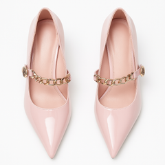 [284]GS     Live Luxuriously Metal Chain Single Strap Wedge Heel Pointed Toe Mary Jane Platform Heel Genuine Leather Versatile Fashionable Women's Sneakers