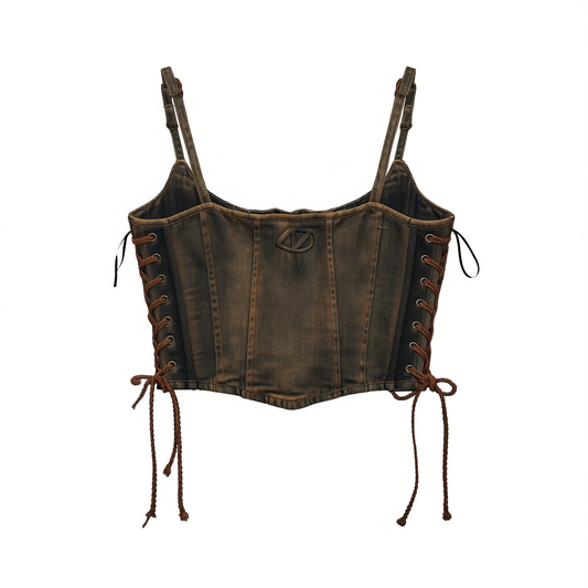 [682]G   NAWS Fervent Diesel Vest Original Vintage Mud Dyed Coated Industrial Style Bow U-Neck Tank Top