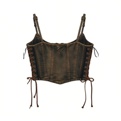 [682]GM     Fervent Diesel Vest Original Vintage Mud Dyed Coated Industrial Style Bow U-Neck Tank Top
