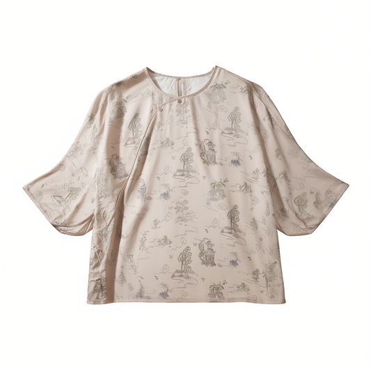 [346]GM  Summer Collection | Pavilions and Architectural Treasures | Modern Chinese Style Mulberry Silk Blouse SYC783377MG