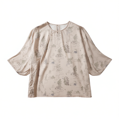 [346]GM  Summer Collection | Pavilions and Architectural Treasures | Modern Chinese Style Mulberry Silk Blouse SYC783377MG
