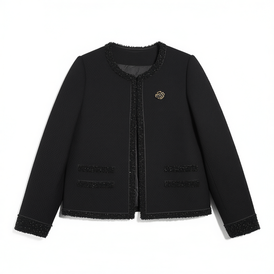 [153]GM   Autumn/Winter White Heavy-Beaded Wool Tweed Chanel-Style Women's Short Fashion Elegant Fitted Jacket