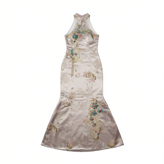 [500]GM   Pink Toast Wedding Dress, New Chinese Style Qipao Engagement Gown, Elegant Mermaid Silhouette for Brides
