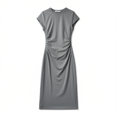 [534]G   OHCRUSHY Urban Vacation Old Money Style Pleated Short-Sleeve Dress, Slim-Fit, Body-Slimming, Waist-Cinching, Mid-Length Dress for Women, Summer