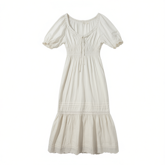[145]GM  Christydawn Cream White U-Neck Dress for Women, Pure Desire Slim-Fit Tie-Embroidered Long Dress