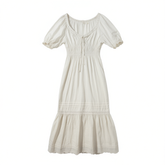 [145]G    LaLaMoLi | Christydawn Cream White U-Neck Dress for Women, Pure Desire Slim-Fit Tie-Embroidered Long Dress