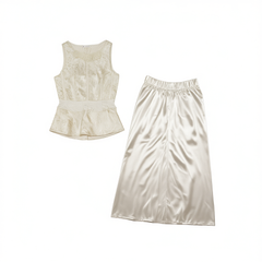 [273]G    ultra-popular Chinese-style women's clothing, high-end national style dress apricot sleeveless top satin skirt