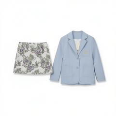 [041]G   This year's popular stylish suit set with elegant, high-end Chanel-inspired style: blue blazer paired with floral dress
