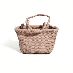 [450]GM  Top-grain leather woven bag, light pink sakura pink, small tote/crossbody basket bag