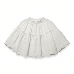 [992] Meiyang MEIYANG 【In Stock】 Lily of the Valley Skirt - Elastic Waist Ruffle Hem Embroidered Flared White Dress - Friday
