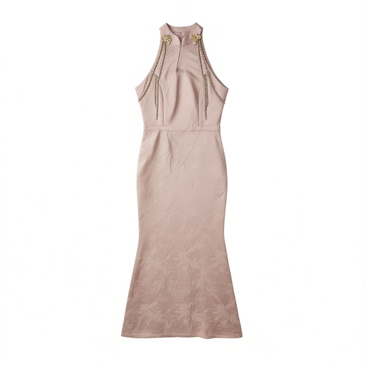 [361]G  [Promotional Price] Pink Cross-Back New Chinese-Style Cheongsam Fish Tail Engagement Wedding Dress for Bridesmaid, Bridal Toast Dress, Bridal Morning Dress, Hostess High-End Summer