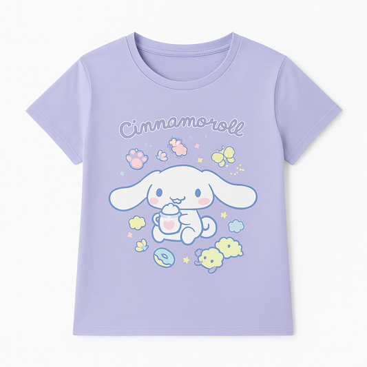 [309]NS Cinnamon Dog Girls' Short Sleeve T-Shirt Big-Eared Dog Stylish Summer Breathable Cute Loose Fit Half Sleeve Top Kids' Clothing 0