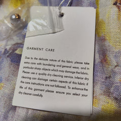 [073]GG   Romantic Purple Encounter Australian Boutique Design Puffed Sleeves Waist-Tailored Slimming Linen Printed Dress
