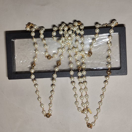 [252]GM   Vintage Glazed Pearl Long Necklace / Classic Sweater Chain Necklace with Multiple Ways to Wear