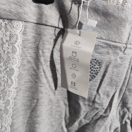 [976]GM  Family Gray Sweet Cool Long-Sleeved Lace Trim Pants  Niche Design Brand