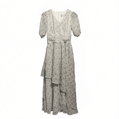 [112]G   Since then, French country style dress, waist-cinching floral print long skirt, half-sleeve, V-neck, women's summer dress