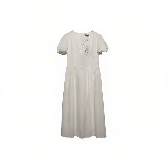 [604] Wang Hanyan Flower and Alice 42-count Tencel Ramie Printed Embroidered Waist-cinched Short-sleeve Fairy Dress for Women Summer