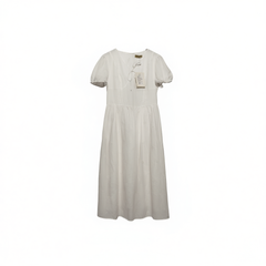 [604] Wang Hanyan Flower and Alice 42-count Tencel Ramie Printed Embroidered Waist-cinched Short-sleeve Fairy Dress for Women Summer