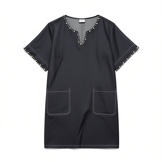 [314]NG    Plus-Size Light Luxury Custom Pearl Short-Sleeved Elegant Dress for Women