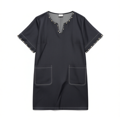 [314]NG    Plus-Size Light Luxury Custom Pearl Short-Sleeved Elegant Dress for Women