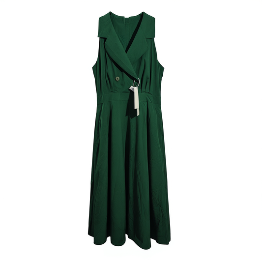 [075]G   Green Cloud Crimson Provincialism Minimalist Romantic Elegant Vintage Hong Kong Style Red Halter Waist Cinching Shirt Dress