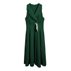 [075]G   Green Cloud Crimson Provincialism Minimalist Romantic Elegant Vintage Hong Kong Style Red Halter Waist Cinching Shirt Dress