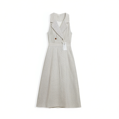 [971]NG   French Romantic Elegant Minimalist Halter Waist-Cinching Striped Shirt Dress