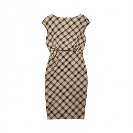 [995]N Green Cloud Miss Jenny Retro Elegant Romantic Tone-Waist Off-Shoulder Plaid Pencil Dress