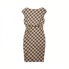 [995]NG     Retro Elegant Romantic Tone-Waist Off-Shoulder Plaid Pencil Dress