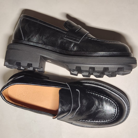 [073]GM    Super comfortable~ Women's genuine leather thick soled loafers with high heel increase in height, British style small leather shoes