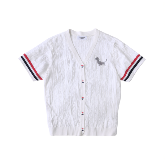 [396]GM  V-neck knit shirt short-sleeve T-shirt spring/summer new versatile youthful color-block