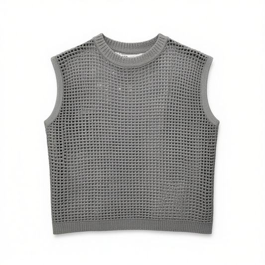 [091]GM    Sesame Paste Knitwear, Cotton-Linen with Silver Threads - Round Neck with Hood
