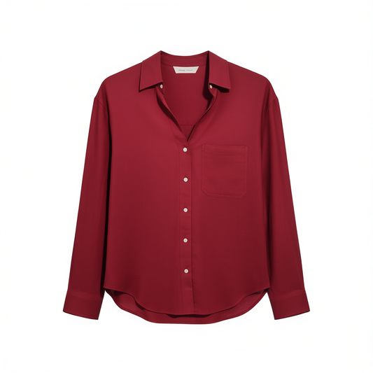 [603]GM   Red Flax Shirt with Sesame Pattern, Angora Red ~ French Resort Style Long-Sleeved Shirt