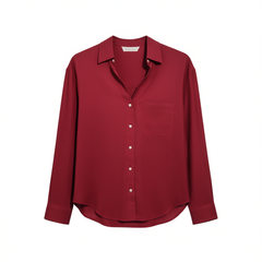 [603]G   Meiyang MEIYANG [In Stock] Red Flax Shirt with Sesame Pattern, Angora Red ~ French Resort Style Long-Sleeved Shirt