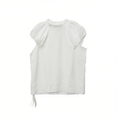 [540]N Rouje Kefss French Elegant Short-Sleeved Shirt Women's Summer New High-End Slim Cotton and Linen Babydoll Top