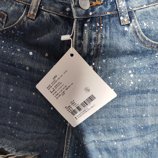 [808]G   Meiyang Snowflake Jeans Dazzling Silver Foil Pants! Ripped Straight Wide-Leg [Size 60] - Thursday