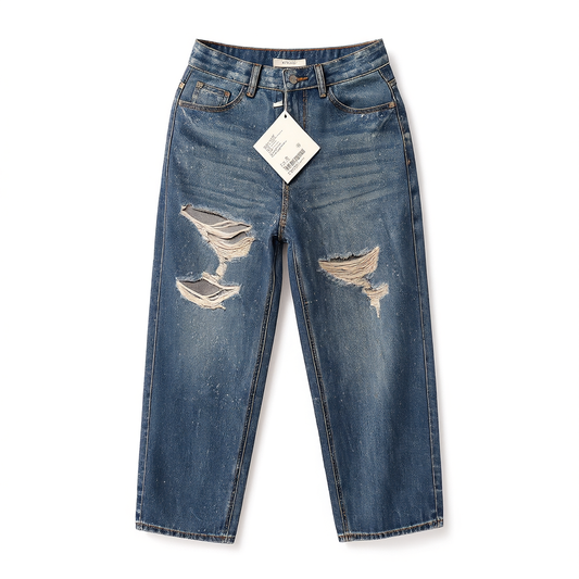 [808]G   Meiyang Snowflake Jeans Dazzling Silver Foil Pants! Ripped Straight Wide-Leg [Size 60] - Thursday