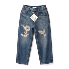 [808]GGMM       Jeans Dazzling Silver Foil Pants! Ripped Straight Wide-Leg [Size 60]