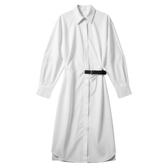 [253]G    Mogas Intellectual Style - Premium Combed Cotton Deconstructed Tailoring for a Slimming Wrap-Fit Waist Cinched Shirt Dress, Women's Spring Collection