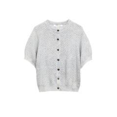 [581]NN Casual Knit Cardigan Cotton-Linen Round Neck Short Sleeve