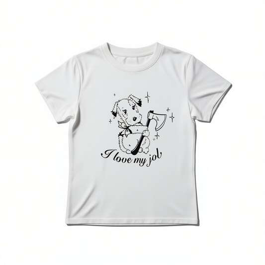 [266]N Alright then "Don't Love or Hate Work 2.0" Three-color Cotton Regular-shoulder Puppy Print T-shirt