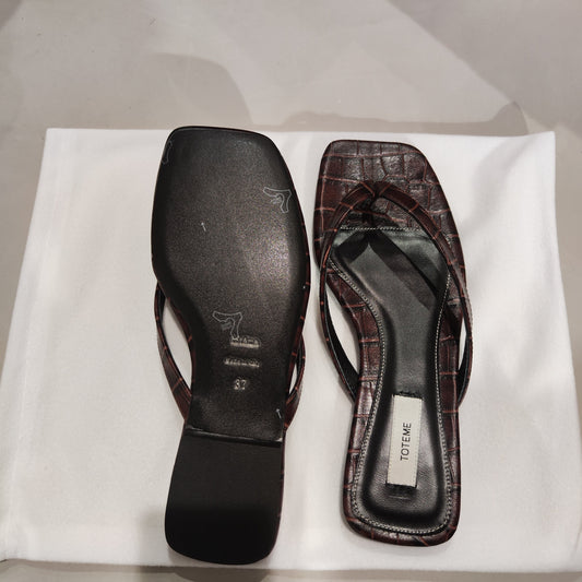 [636]GM  Square-toe stiletto thong sandals for women, outdoor wear, strap beach high-heeled slippers, French style sandals