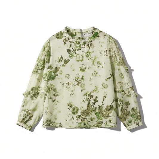 [386] [Carnival Price] Women's Floral Silk Shirt 2025 Spring New Ruffle Trim French Chic Elegant Top Premium Mulberry Silk Blouse