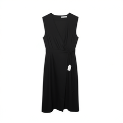 [837]N Instantly become an elegant goddess! Th*y linen blend sleeveless wrap cod-fastened belt dress irregular elegant