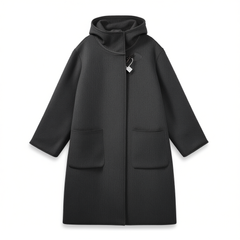 [052]G     Women's Mid-Length 2024 New Collection Autumn and Winter High-End Hooded Double-Faced Wool Gabardine Coat