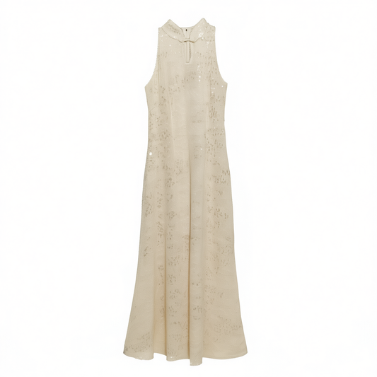 [835] ReVe Haute Couture [Lanling Princess] Sequin Waist-Cinching Slip Dress for Women, Chiffon Engagement Toast Dress, New Chinese Style Cheongsam