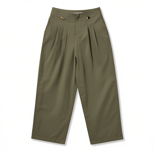 [921]GM Women's Wide-Leg Trousers with Bow Ties, Summer 2025 New Arrival, Loose Fit, Double Pleats, Drapey Casual Pants