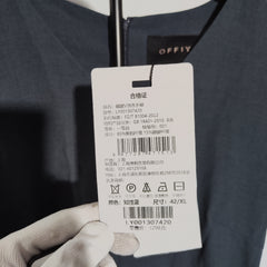 [535]G   OFFIY - Flattering smart blue acetate spring fashion slimming V-neck tie-waist blue professional dress