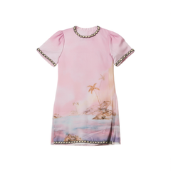[589]GG   House Light Luxury High Custom、Spring/Shell Edging Sea View Dawn Print Light Purple Short Elegant Dress